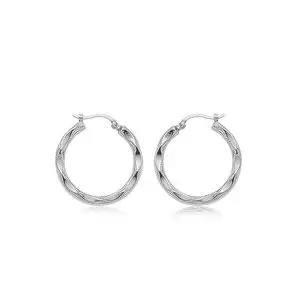 14K White Gold Twist Hoop Earrings 1