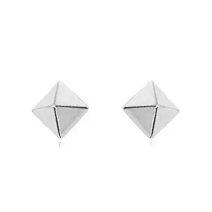 14K White Gold 6Mm Pyramid Earrings 1