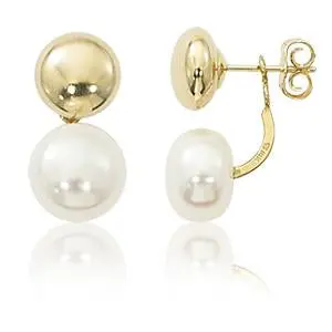 14K Yellow Gold 7Mm Flat Ball With Fresh Water Pearl Earrings 1