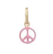 18K Yellow Gold  Pink Enamel Peace Sign Charm 1