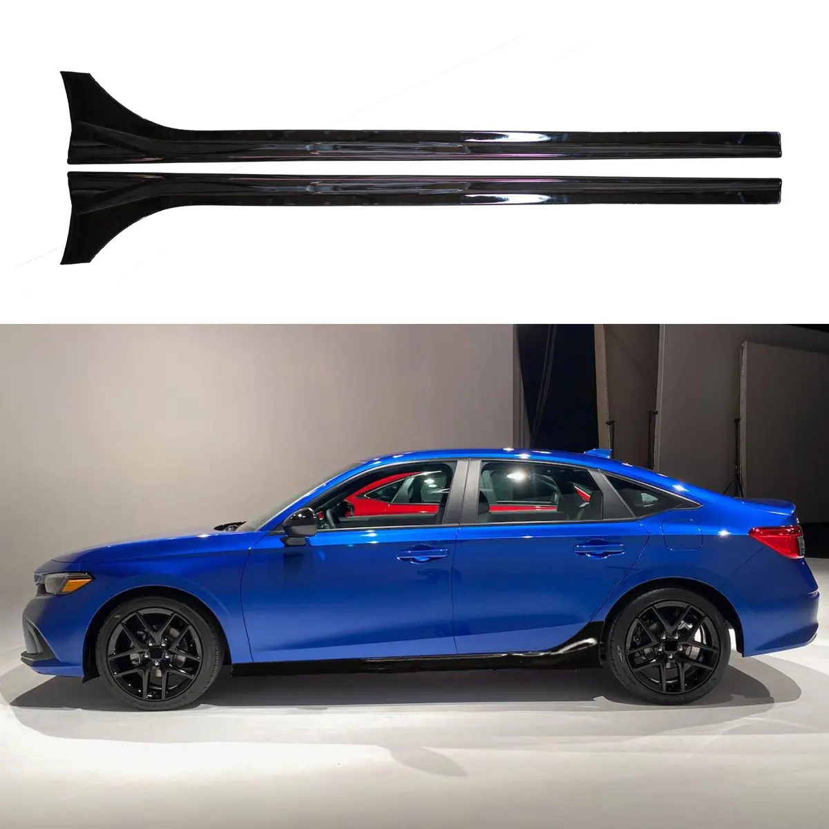 For 2022-2026 Honda Civic Side Skirts Extension Body Kit (Gloss Black/Red Stripe) 1