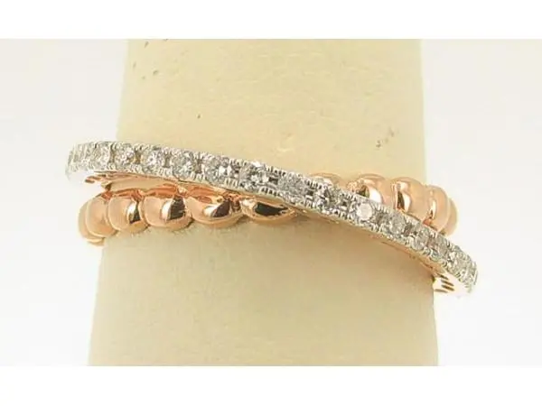 14K Rose Gold Crisscross Bead And Diamond Ring 1