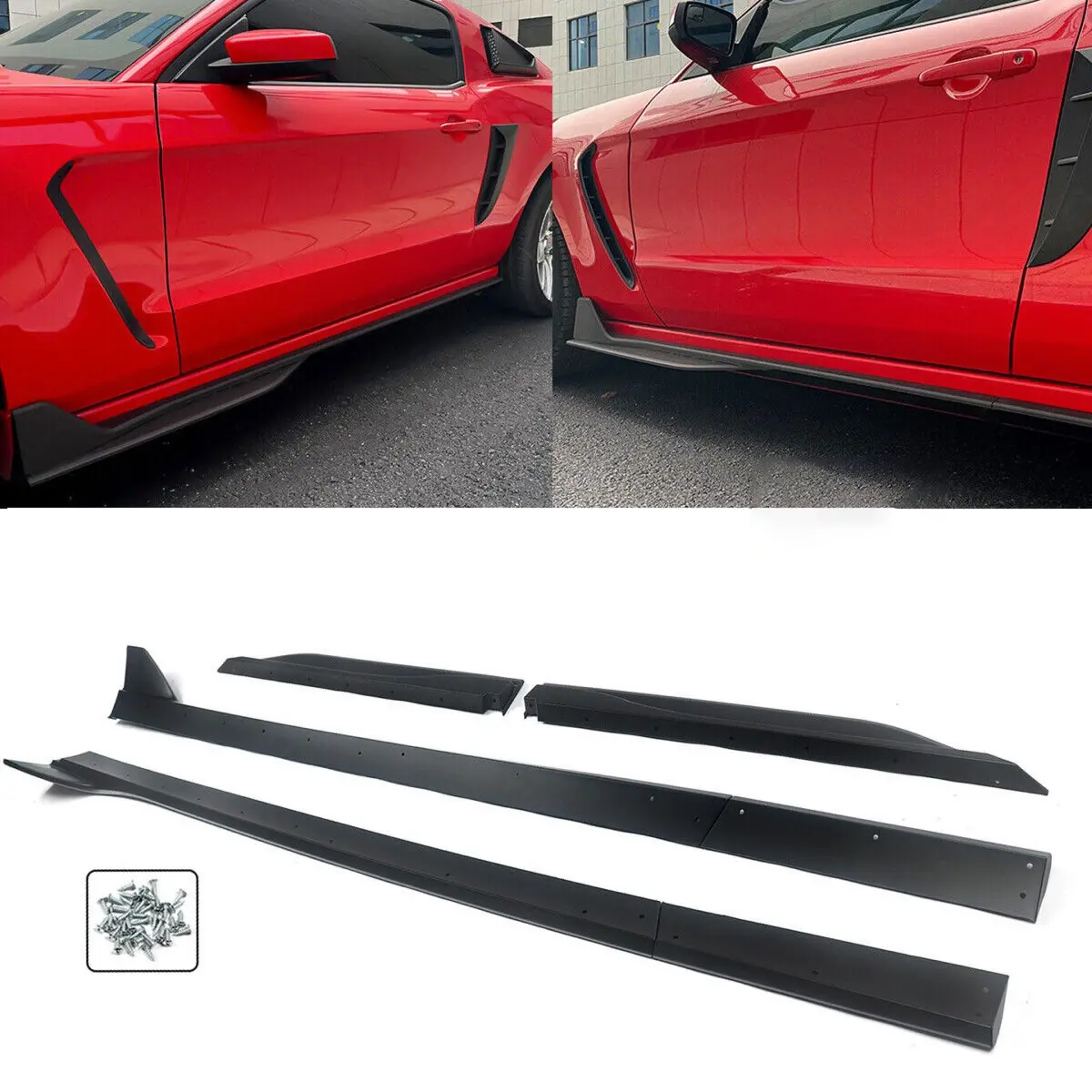 Fits 2010-2014 Ford Mustang Gt500 Style Matte Black Side Skirts Extension 1