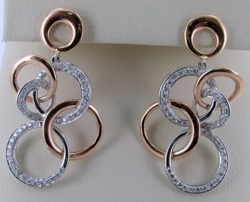14K Rose And White Gold  Interlocking Circles With Diamonds Earrings 1