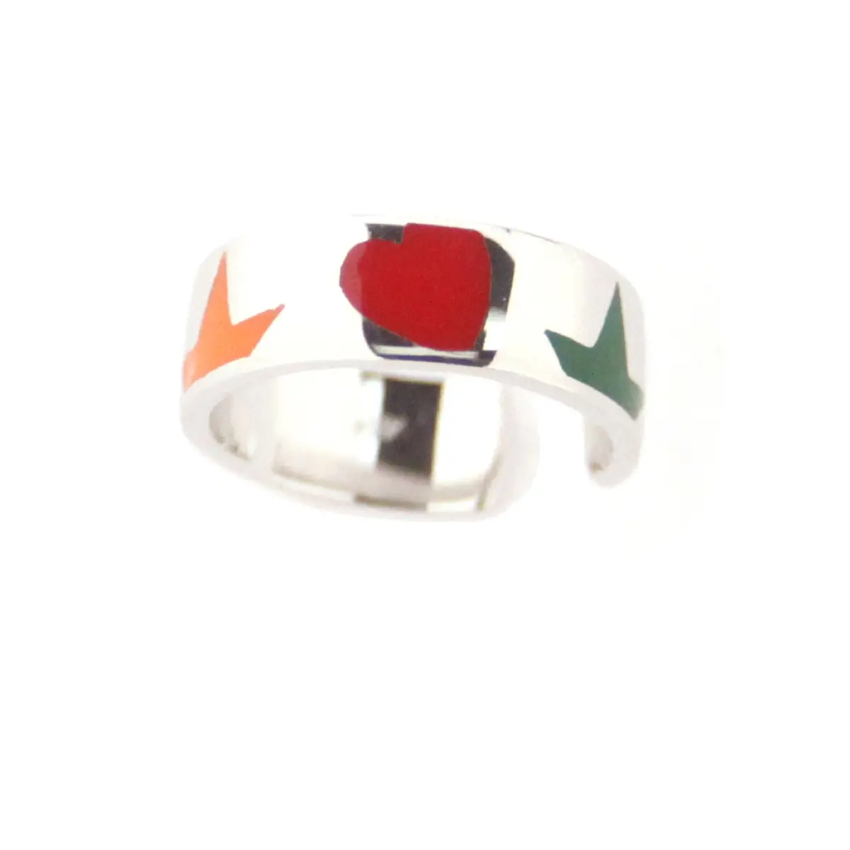 Sterling Silver Enameled Heart & Flower Multicolor Ring 1