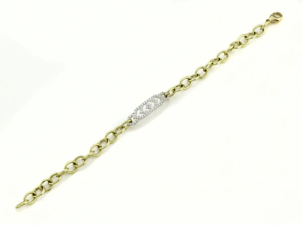 18K Yellow Gold Diamond Center On Oval Link Bracelet 1