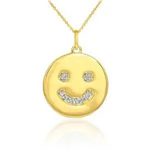 14K Yellow Gold Diamond Smiley Face Pendant 1