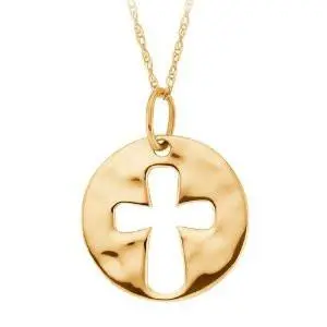 14K Yellow Gold Cross Cutout Pendant With Diamonds 1