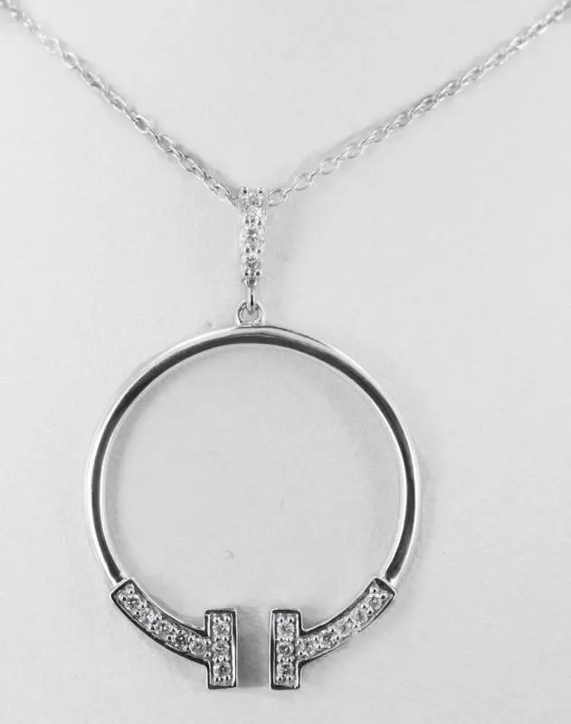 14K White Gold Open Circle Pendant With Diamond Accents 1