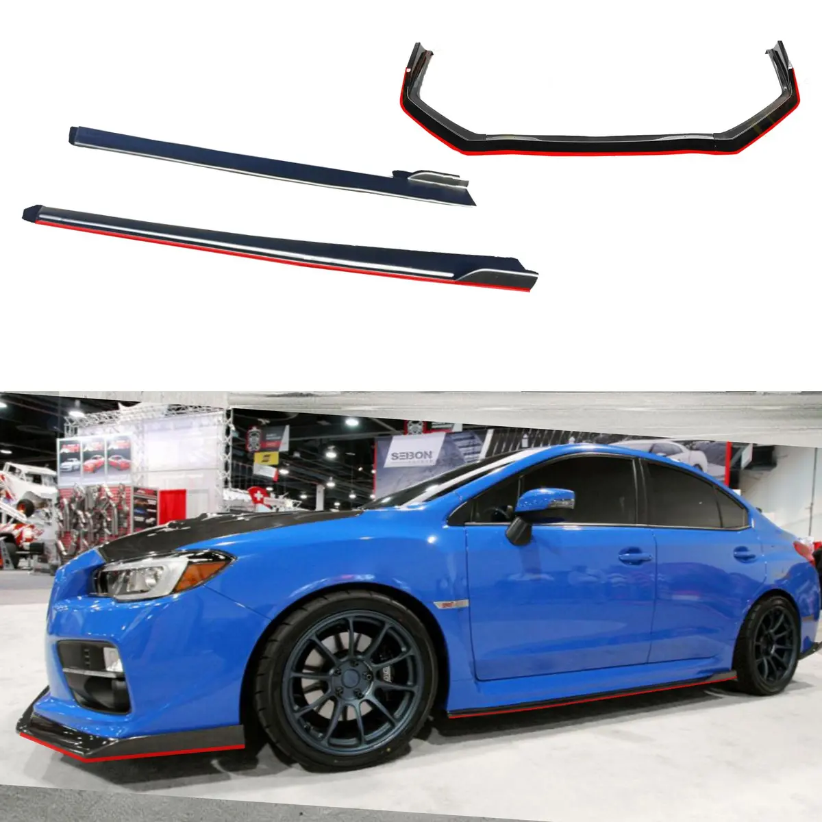 2015-2021 Subaru Wrx Sti Va - Front Lip + Side Skirts - Gloss Black W/ Red Trim (5Pc) 1