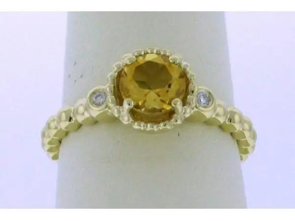 14K Yellow Gold Peridot Ring With Diamonds 1