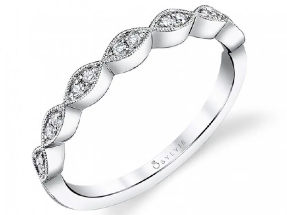 14K White Gold Madeleina Vintage Diamond Stackable Milgrain  Band 1
