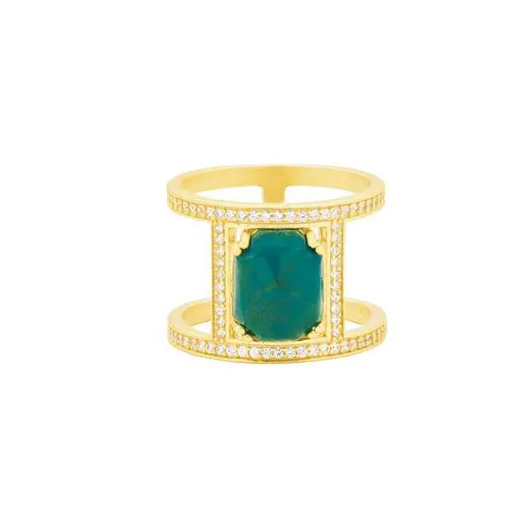 Frieda Rothman Sterling Silver Gold Plated Chrysocolla Harmony Caged Ring 1