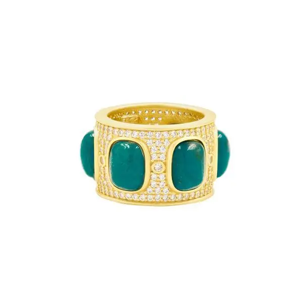Frieda Rothman Sterling Silver Gold Plated Statement Chrysocolla Cigar Band Ring 1