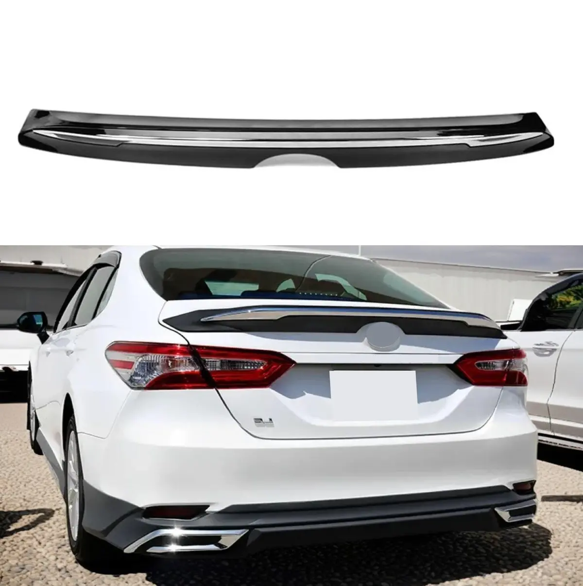Fit 2018-2024 Toyota Camry Gloss Black With Chrome Trim Rear Trunk Spoiler Wing 1