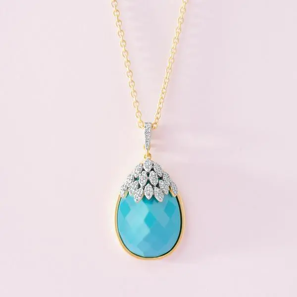 Frieda Rothman Fleur Bloom Empire Turquoise Teardrop Pendant Necklace 1