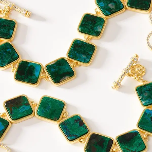 Frieda Rothman Sterling Silver Gold Plated Bold Chrysocolla Link Bracelet 1