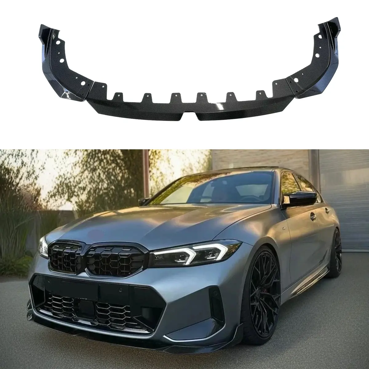 Carbon Fiber Print Front Spoiler Lips For Bmw 3 Series G20 Lci 2023-2025 1