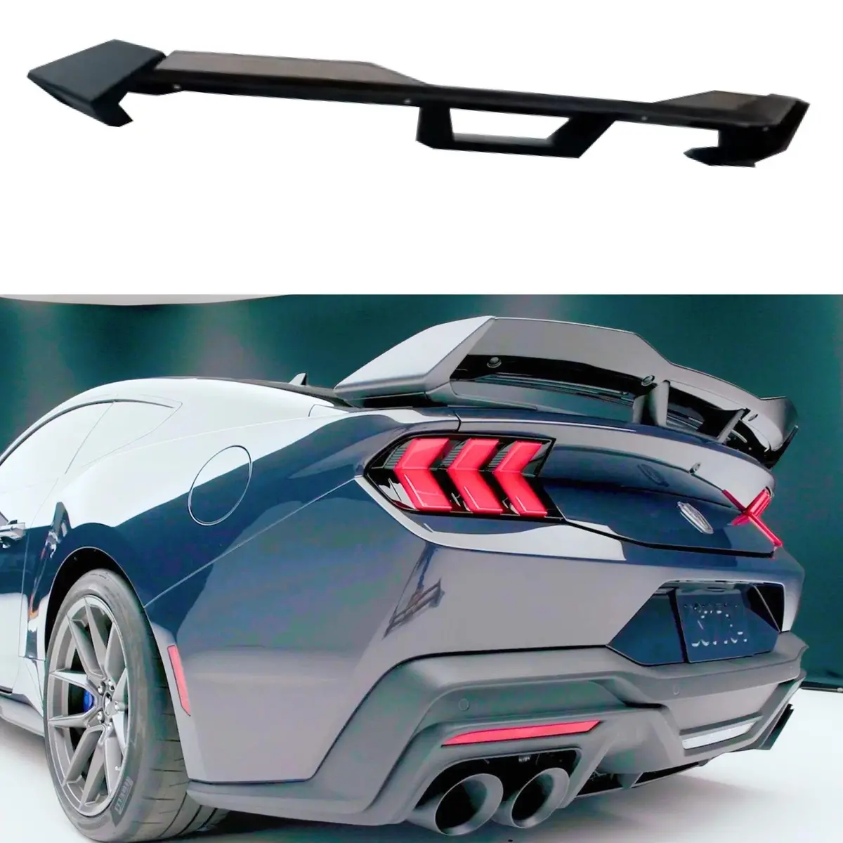 Fit 2024-2025 Up S650 Ford Mustang Dark Horse Style Gloss Black Rear Spoiler W/ Gurney Flap 1