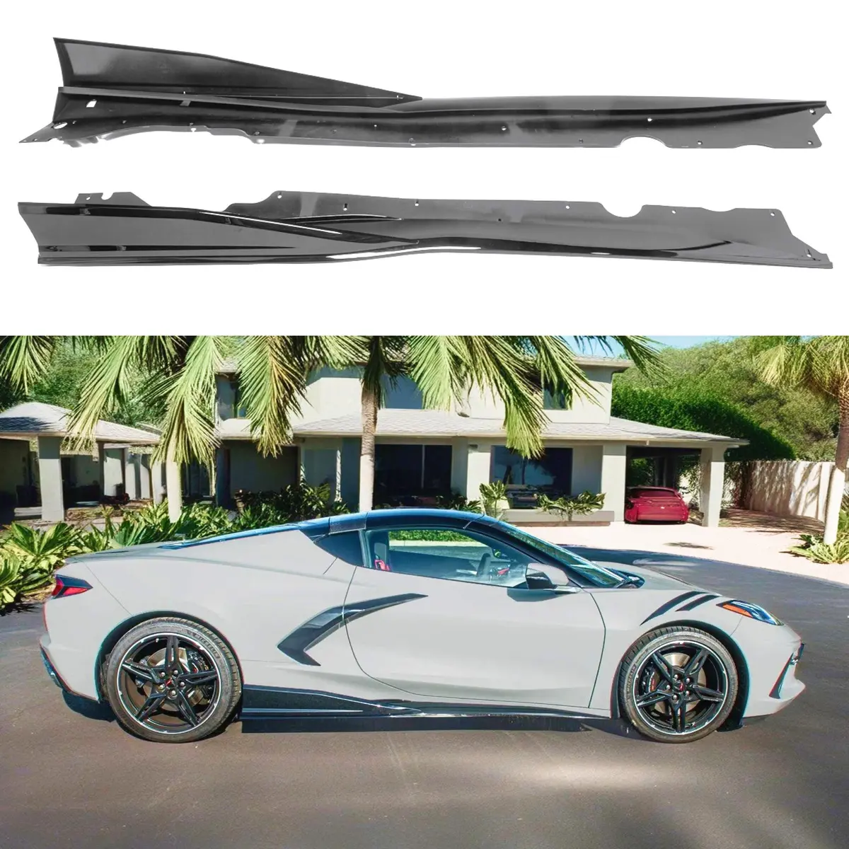 2020+ Chevrolet Corvette C8 Stingray - 5Vm Side Skirts - Gloss Black 1