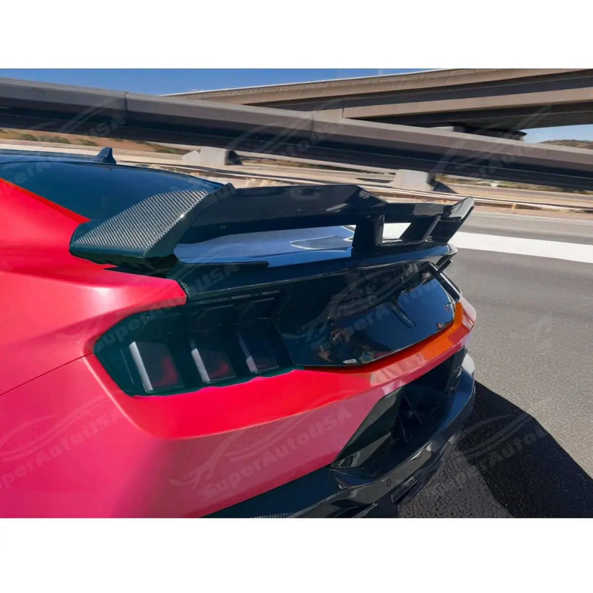 Fit 2024-2025 Ford Mustang Dark Horse Style Real Carbon Fiber Rear Trunk Spoiler Wing W/ Gurney Flap 2