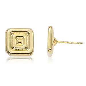 14K Yellow Gold 10Mm Square Ribbed Earrings 1