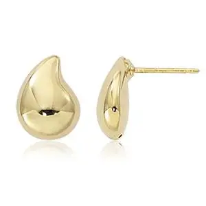 14K Yellow Gold Domed Teardrop Earrings 1