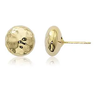 14K Yellow Gold  10Mm Hammered Dome Earrings 1