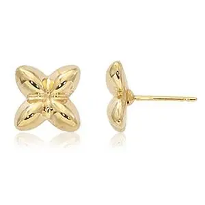 14K Yellow  Gold 10Mm Fleur De Lis Flower Earrings 1