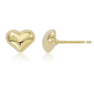 14K Yellow Gold  8Mm Puffed Heart Earrings 1