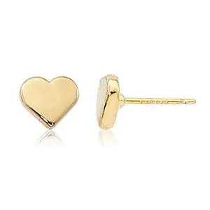14K Yellow Gold  8Mm Flat Heart Earrings 1