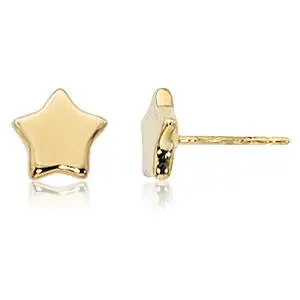 14K Yellow Gold  8Mm Flat Star Earrings 1