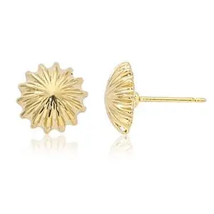 14K Yellow Gold  10Mm Scallop Button Earrings 1