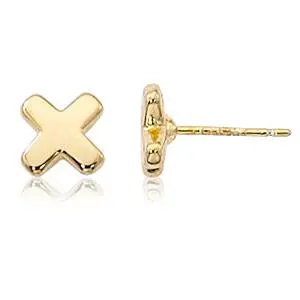 14K Yellow Gold  8Mm X Shape Earrings 1