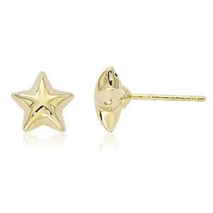 14K Yellow Gold 8Mm Puffed Star Earrings 1