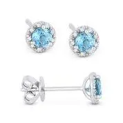 14K White Gold Blue Topaz With Diamond Halo Earrings 1
