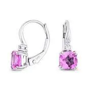 14K White Gold Pink Corundum And Diamond Lever Back Earrings 1