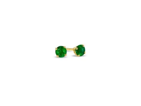 14K Yellow Gold 3Mm Emerald Studs Earrings 1