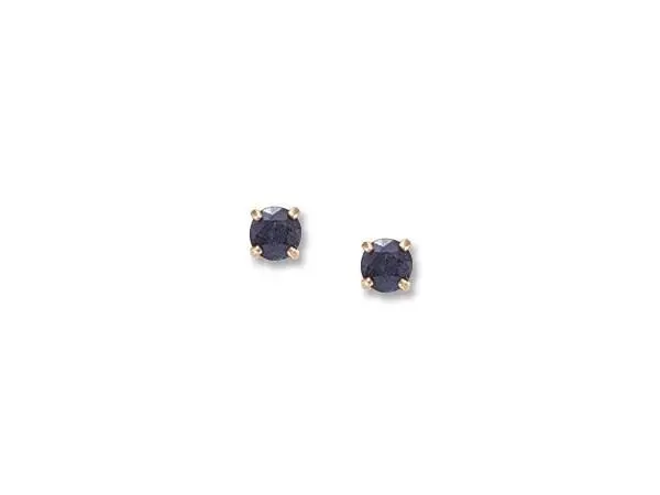 14K Yellow Gold 4Mm Sapphire Studs Earrings 1