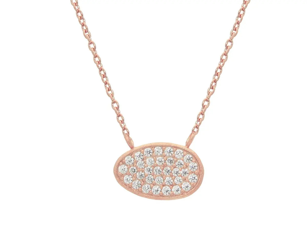 Sterling Silver Rose Plated Oval Cz Pendant 1