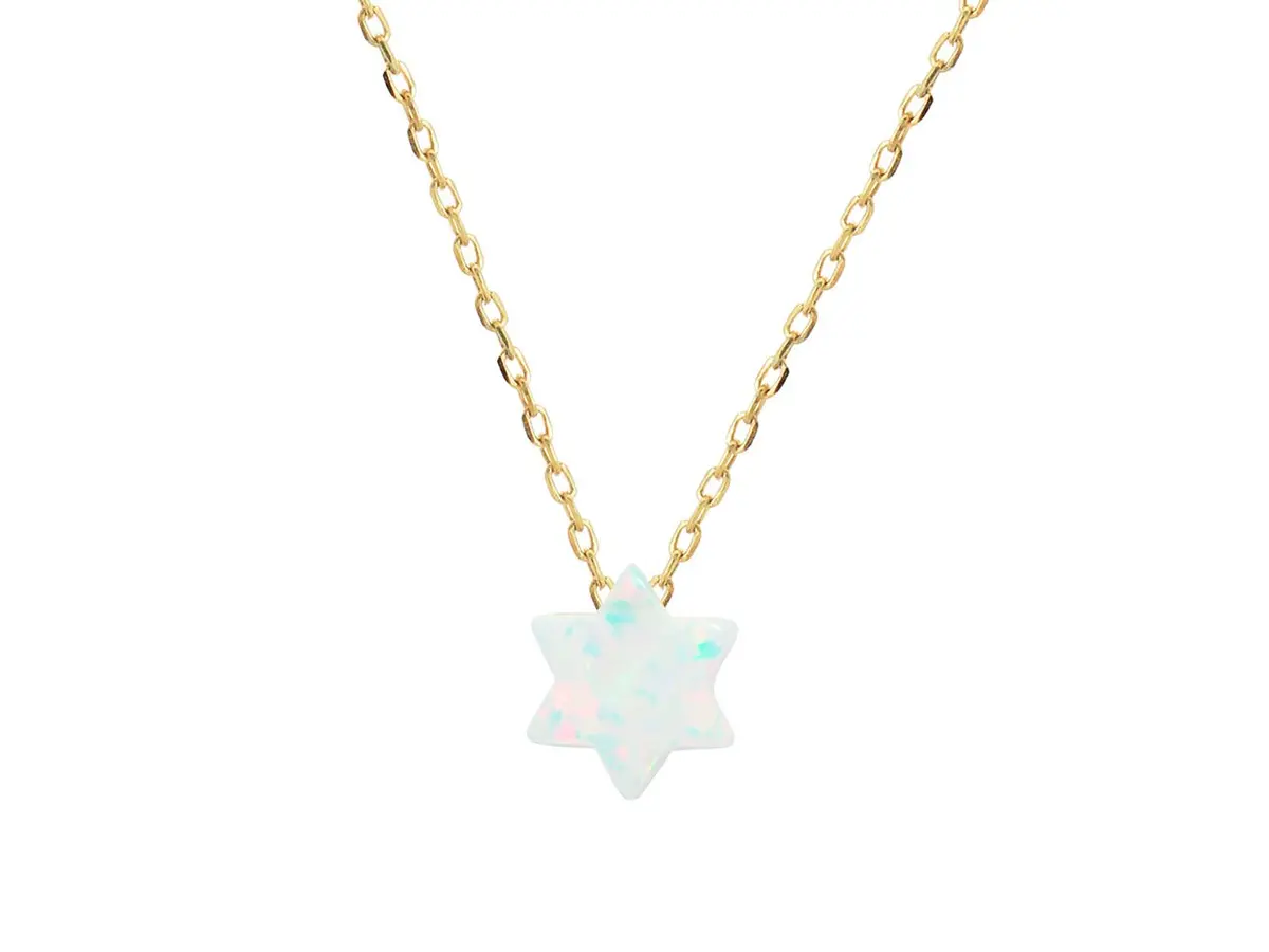 Opal Star Of David Pendant On Gold Plated Sterling Silver Chain 1