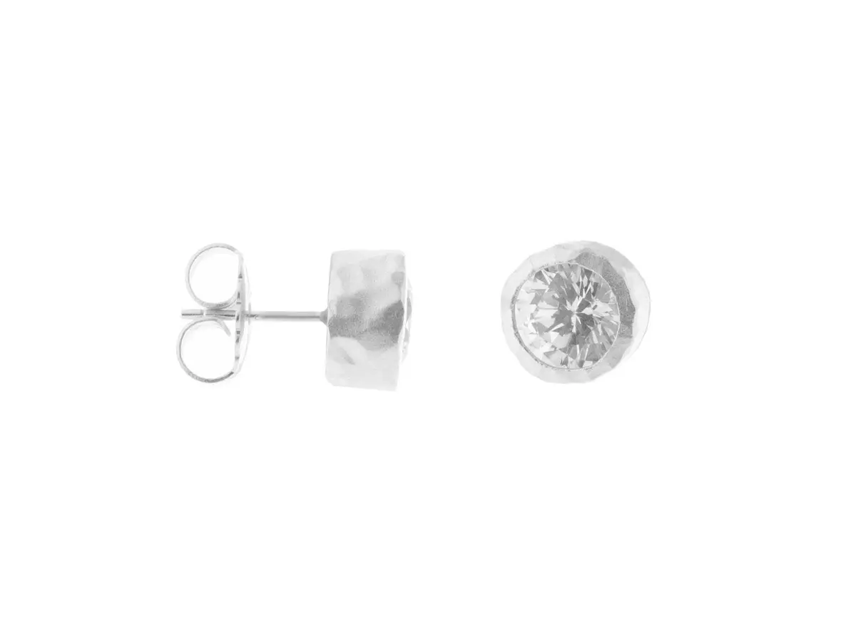 Sterling Silver Hammered 10Mm Cz Earrings 1