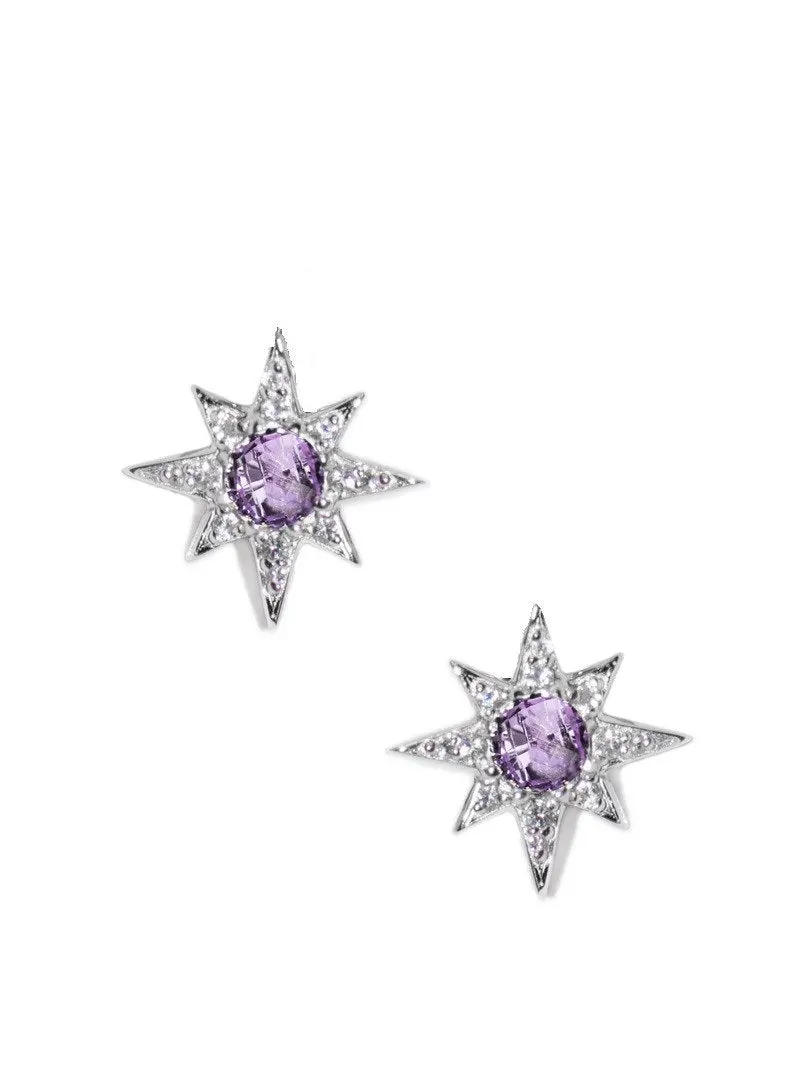 Sterling Silver Aztec Amethyst Starburst Stud 1