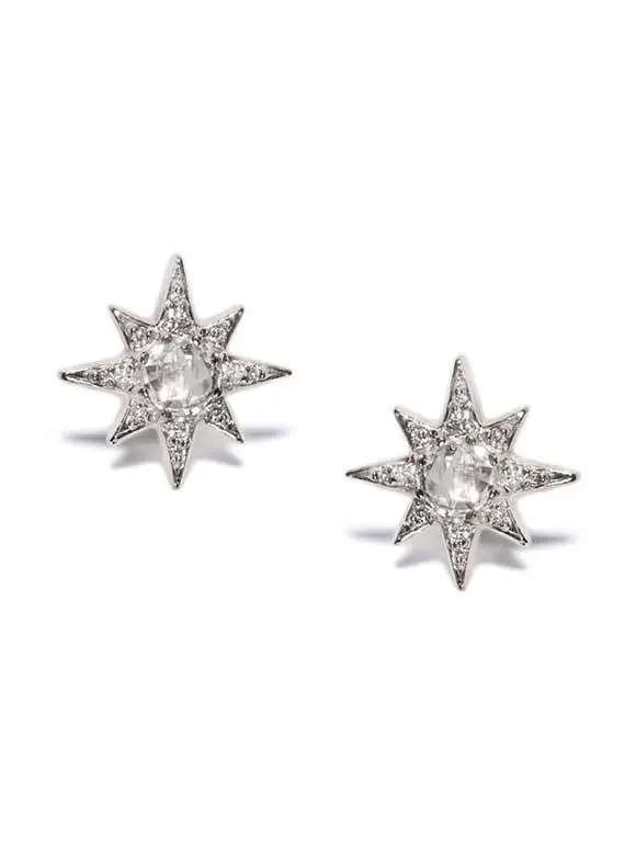 Sterling Silver Mini Aztec Starburst With 5Mm White Topaz Earrings 1