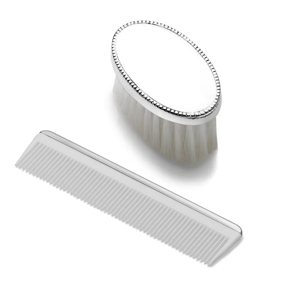 Boys Oval Beaded Design Sterling Brush Comb Set 1