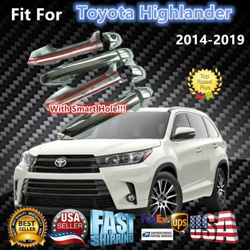 Fit 2014-2019 Toyota Highlander Door Handle Cover (Chrome, Smart Holes) 1