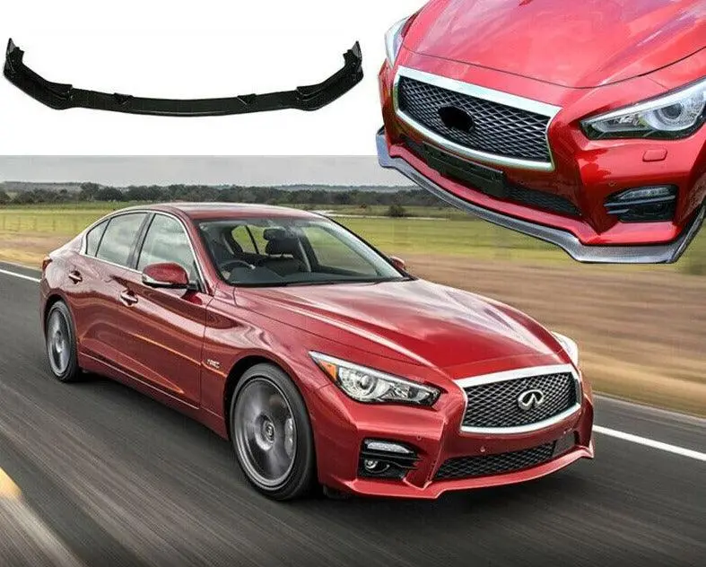 Fits 2014-2017 Infiniti Q50 Sport Front Bumper Lip Spoiler (Carbon Fiber Print) 1