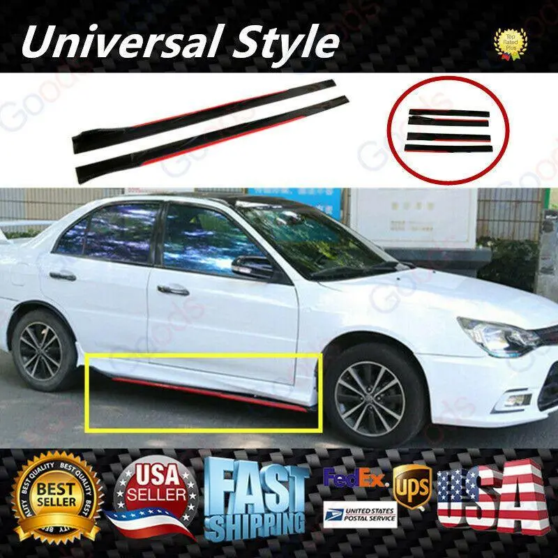 Fit Honda Side Skirts Extension Panel Splitters 94'' Body (Gloss Black With Red Trim) 1