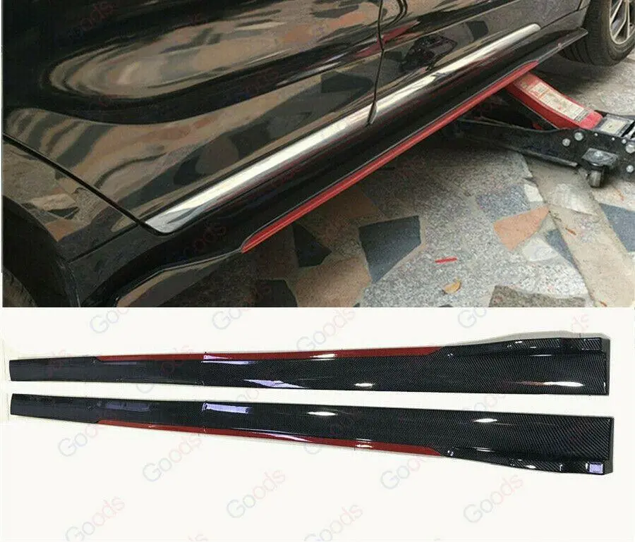 Fit Honda Side Skirts Extension Panel Splitters 94'' (Carbon Fiber Style With Red Trim) 1