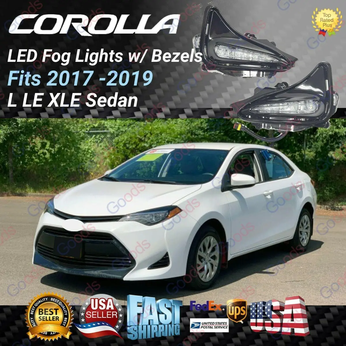 Fit 2017-2019 Toyota Corolla L Le Xle Drl Accent Front Fog Light Led Driving Lamp & Bezel 1